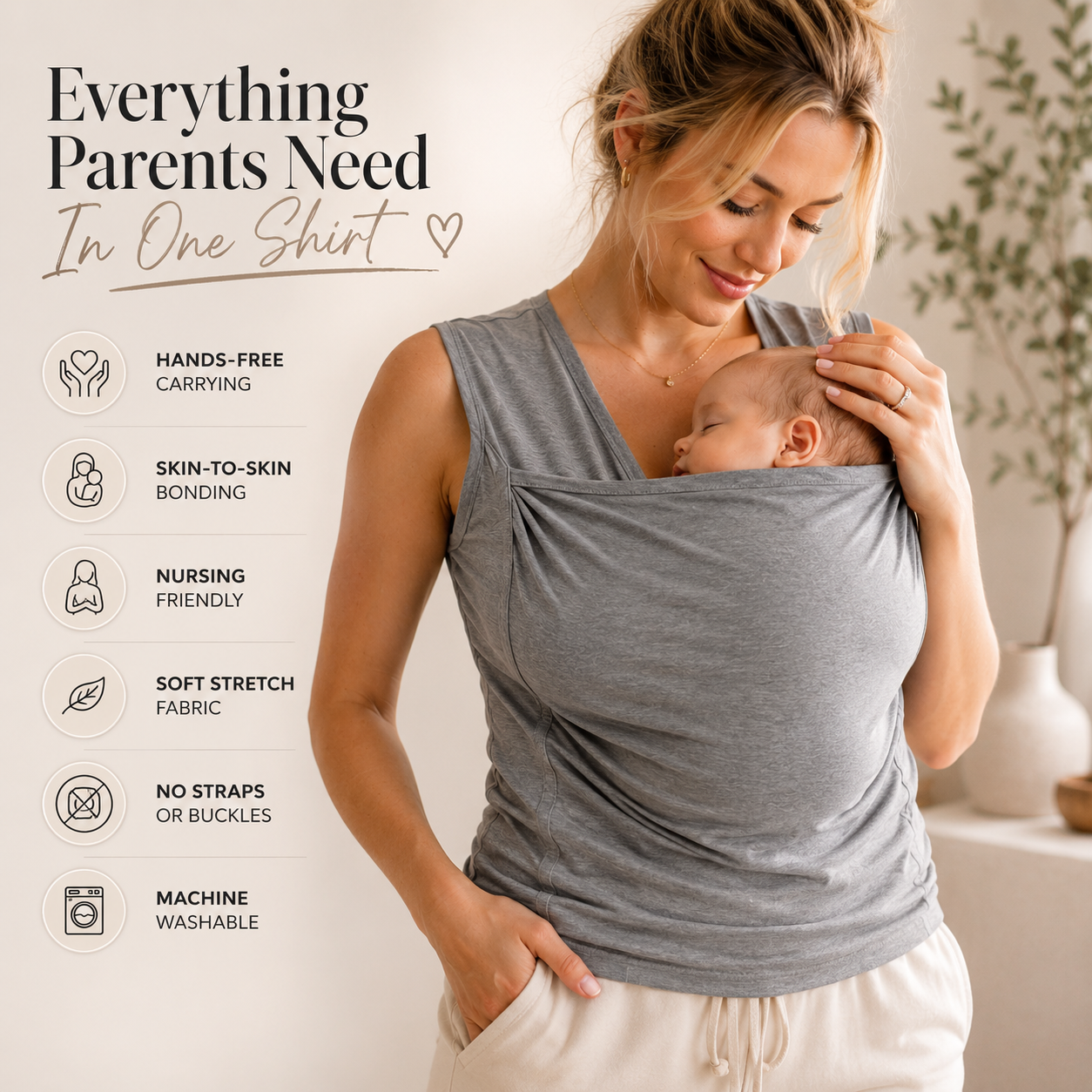 BONDWEAR – T-shirt innovant pour le portage de bébé, pour un parentalité et un allaitement sans les mains