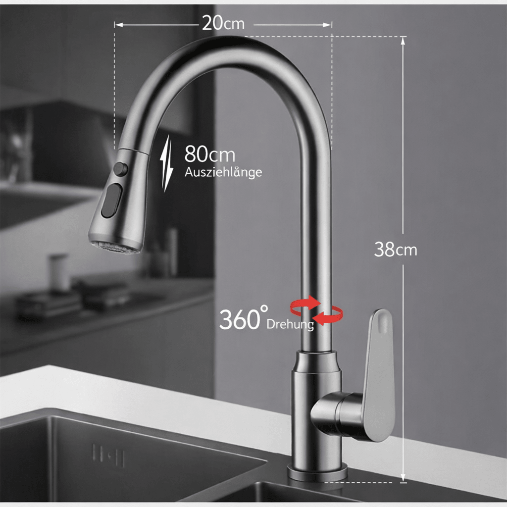 SWIVELUX – Robinet de cuisine élégant avec fonction extractible et rotation à 360°