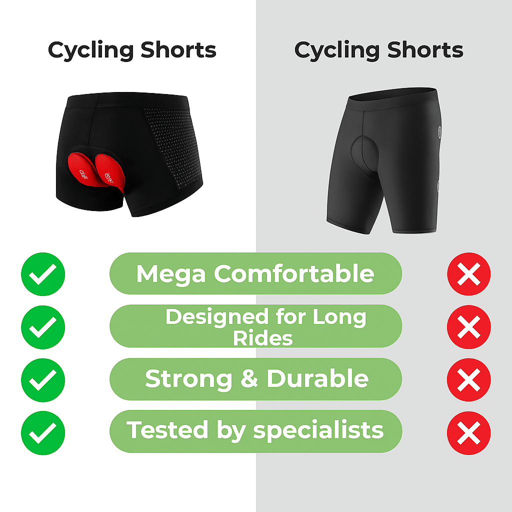 BIKERIDE Shorts – Pantalon de vélo rembourré en gel contre la douleur au siège