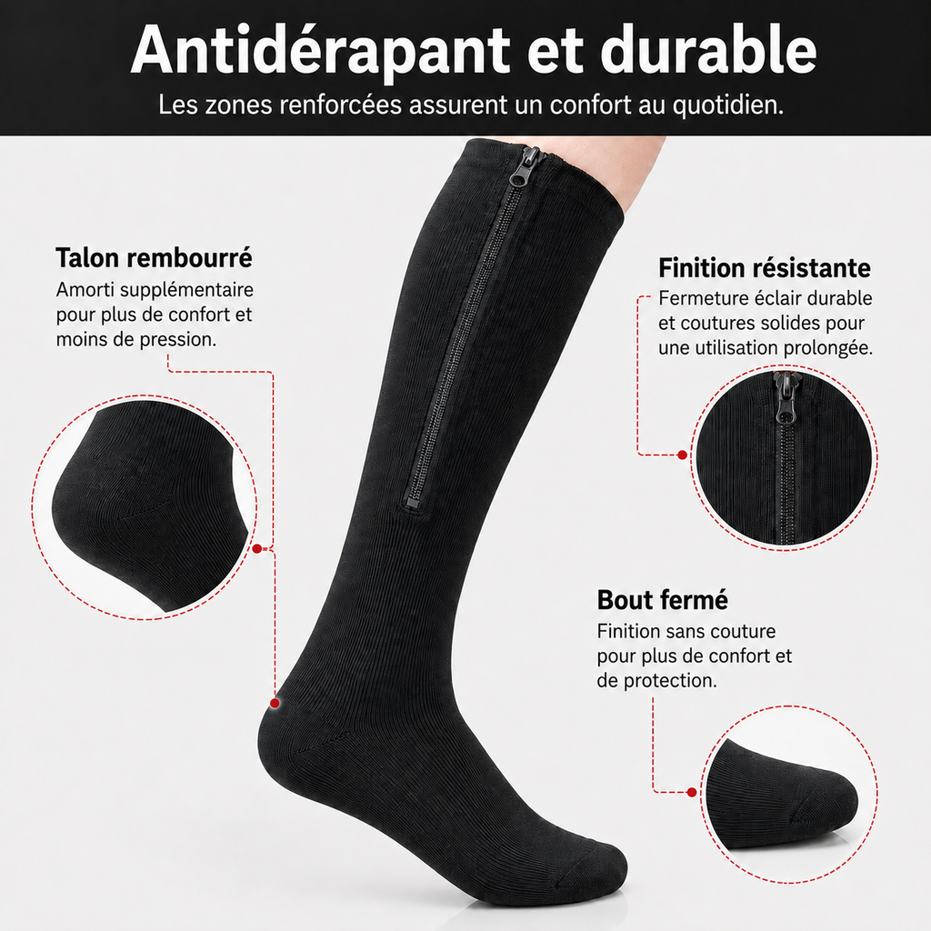 Chaussettes de Compression 2.0 Avec Fermeture Éclair | Confort Amélioré