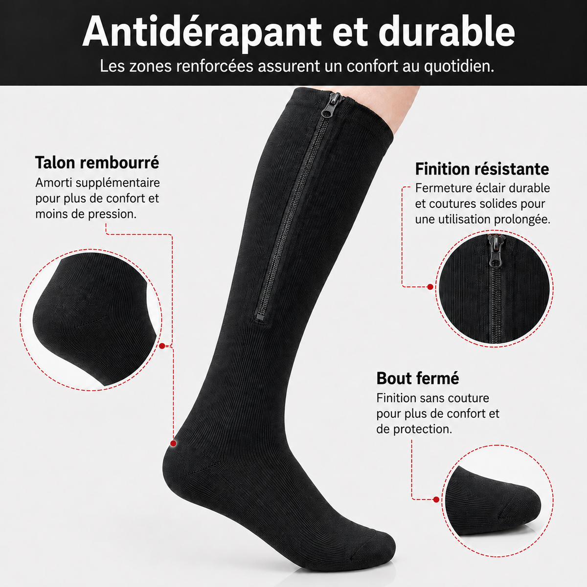 Chaussettes de Compression 2.0 Avec Fermeture Éclair | Confort Amélioré