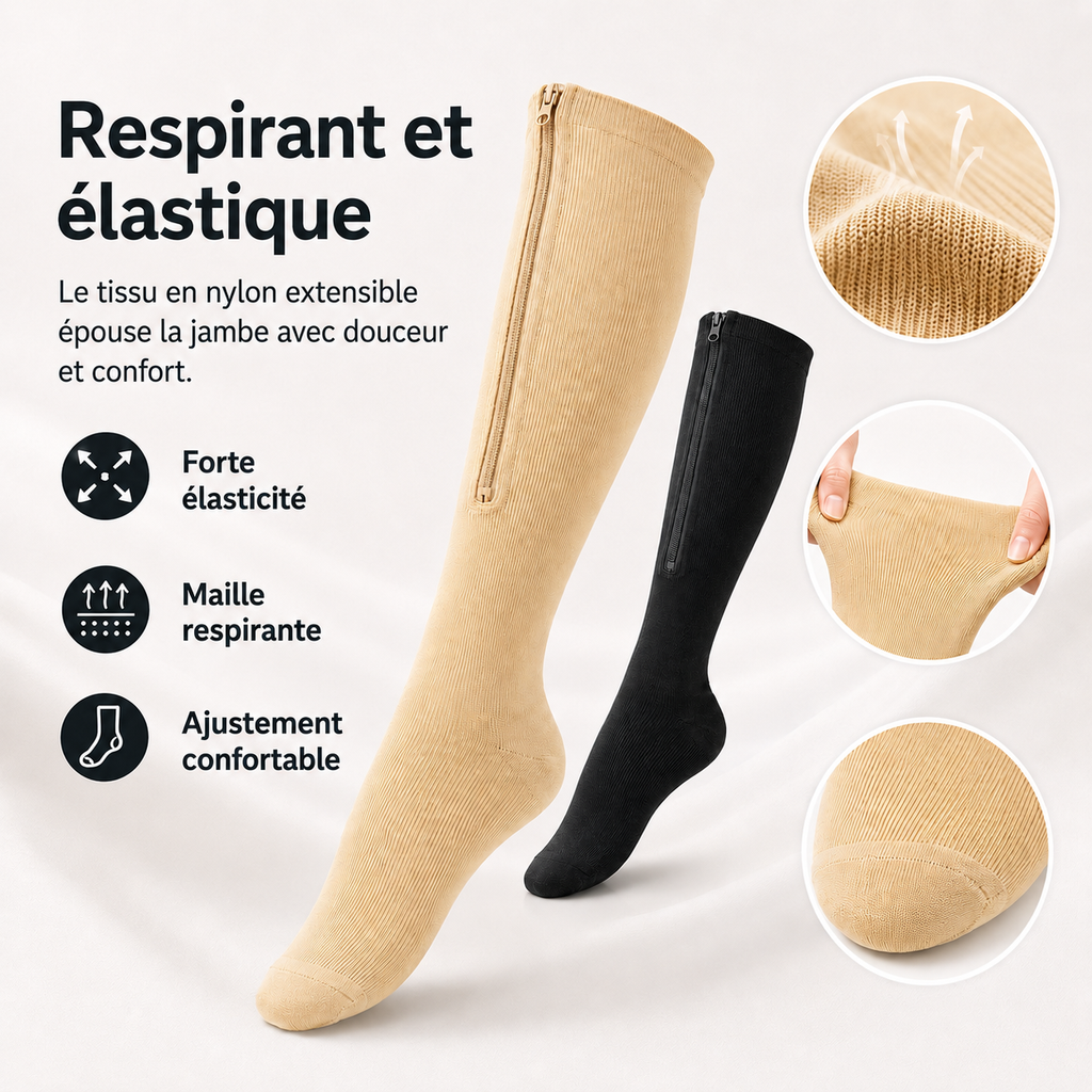 Chaussettes de Compression 2.0 Avec Fermeture Éclair | Confort Amélioré