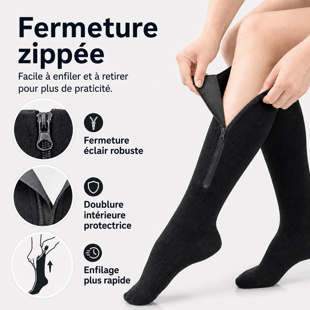 Chaussettes de Compression 2.0 Avec Fermeture Éclair | Confort Amélioré