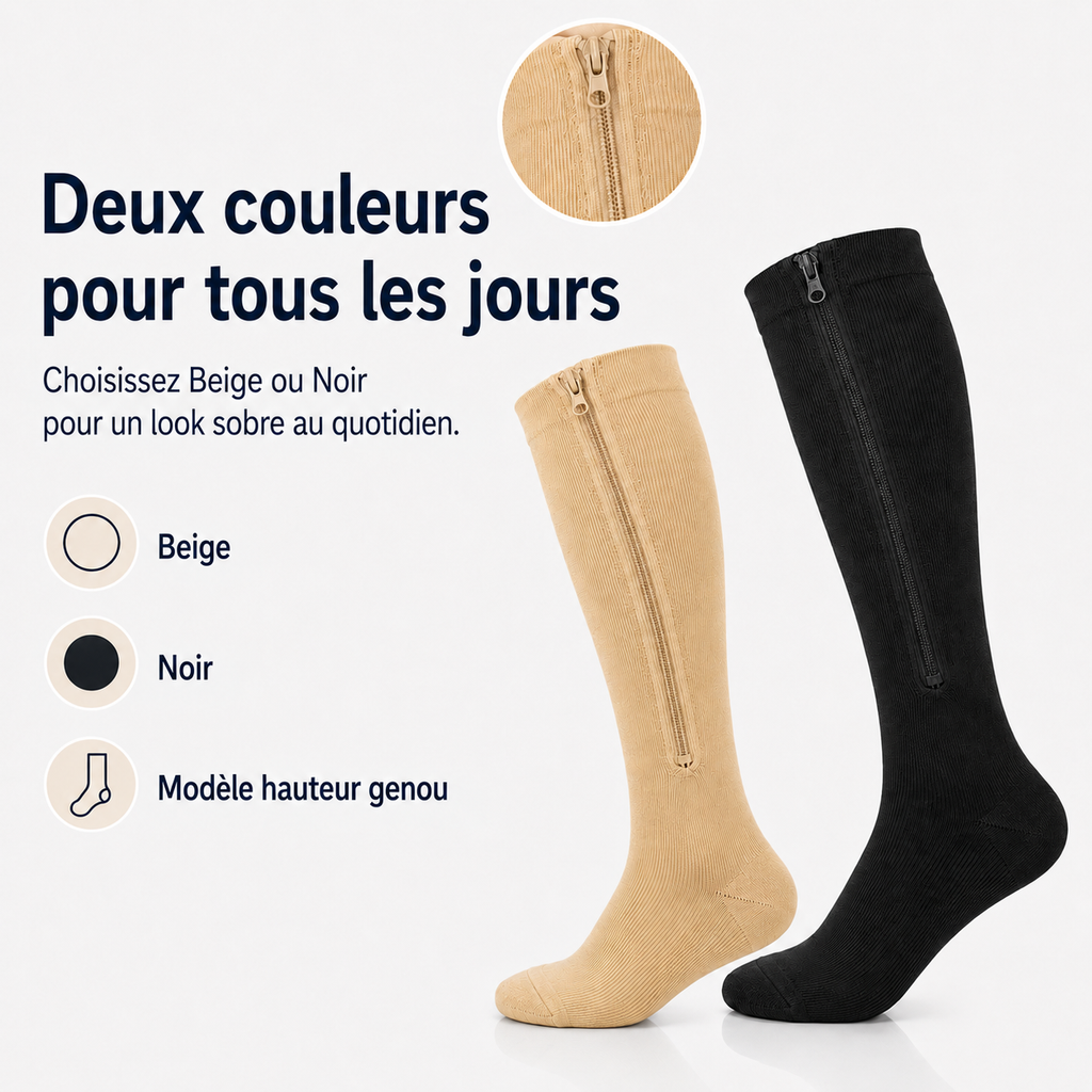 Chaussettes de Compression 2.0 Avec Fermeture Éclair | Confort Amélioré