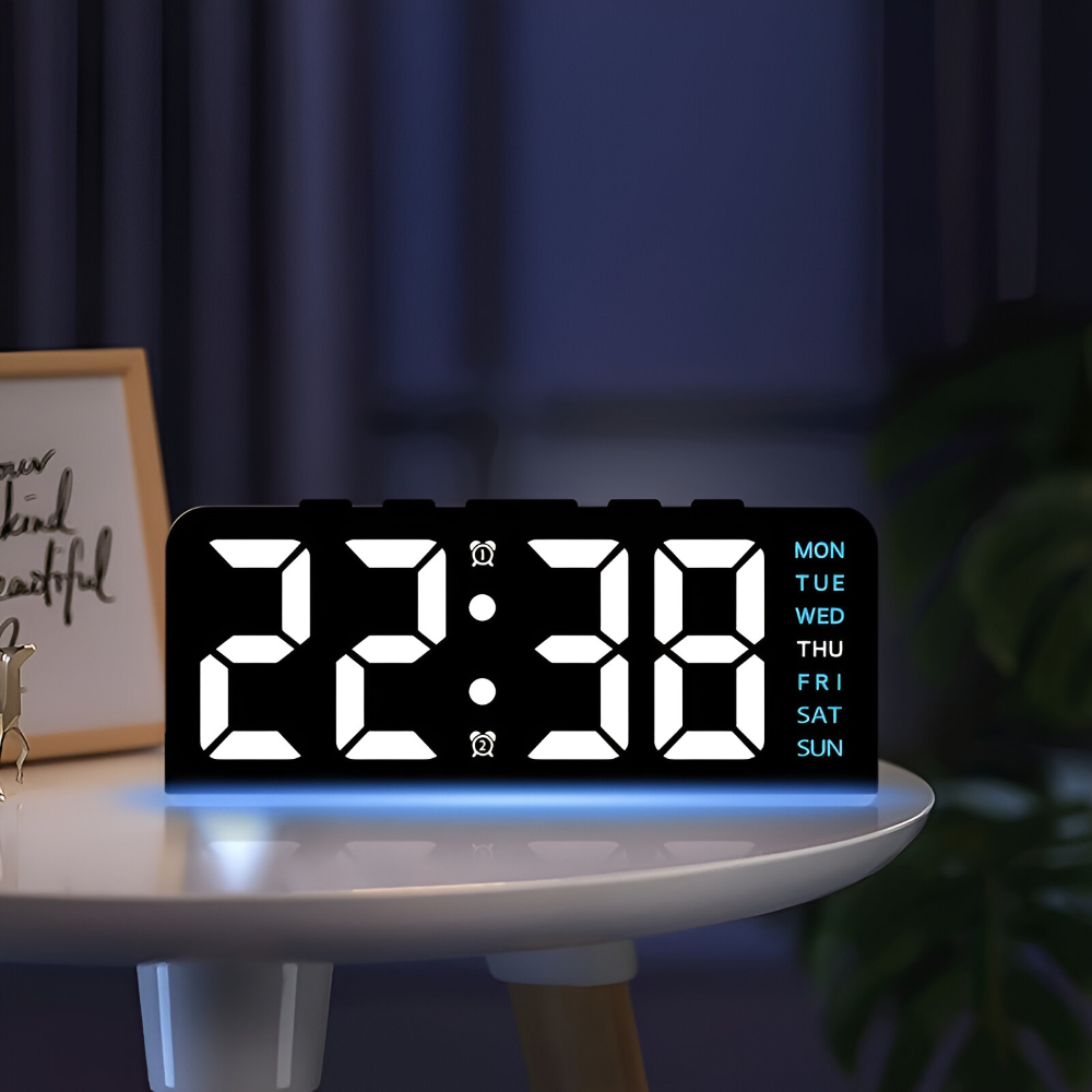 Réveil numérique LED au design moderne – silencieux et minimaliste