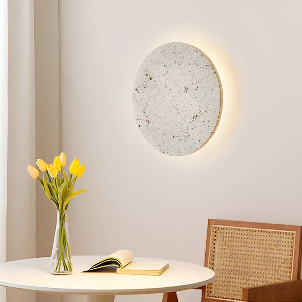Applique murale circulaire en travertin de style japonais avec LED