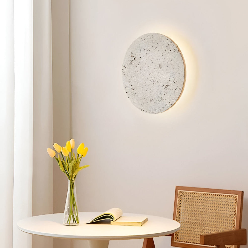 Applique murale circulaire en travertin de style japonais avec LED