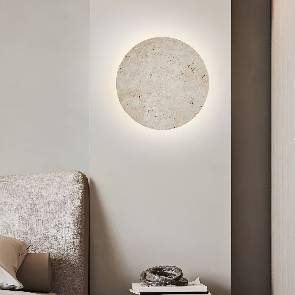Applique murale circulaire en travertin de style japonais avec LED