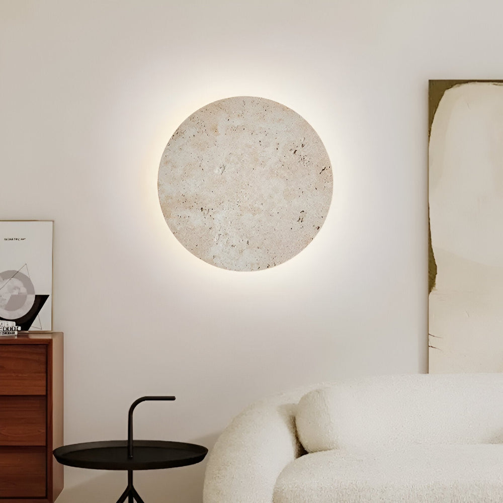 Applique murale circulaire en travertin de style japonais avec LED