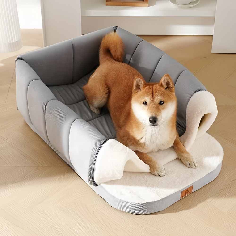 Lit pour chien 2-en-1 & Grottede chien en peluche – Orthopédique, Anti-stress, Lavable