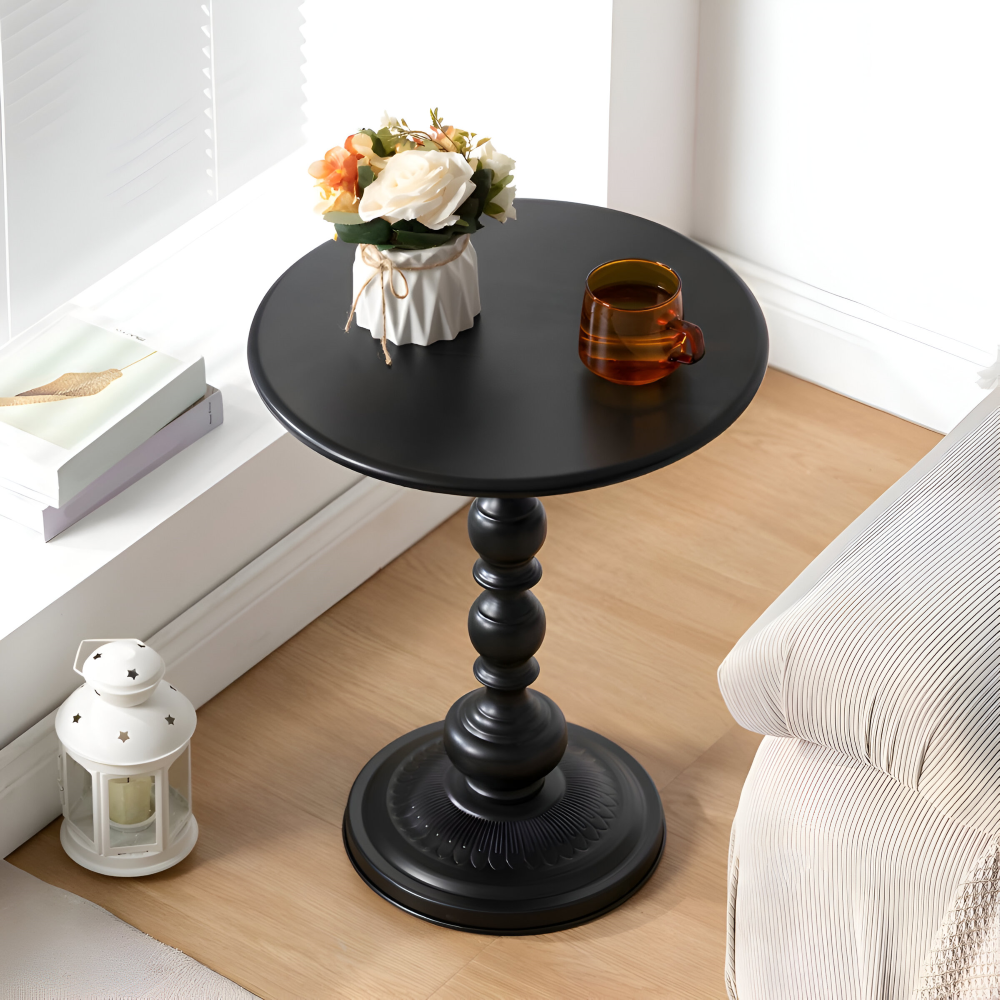 Table d'appoint classique ronde style balustre - Idéale pour les petits espaces