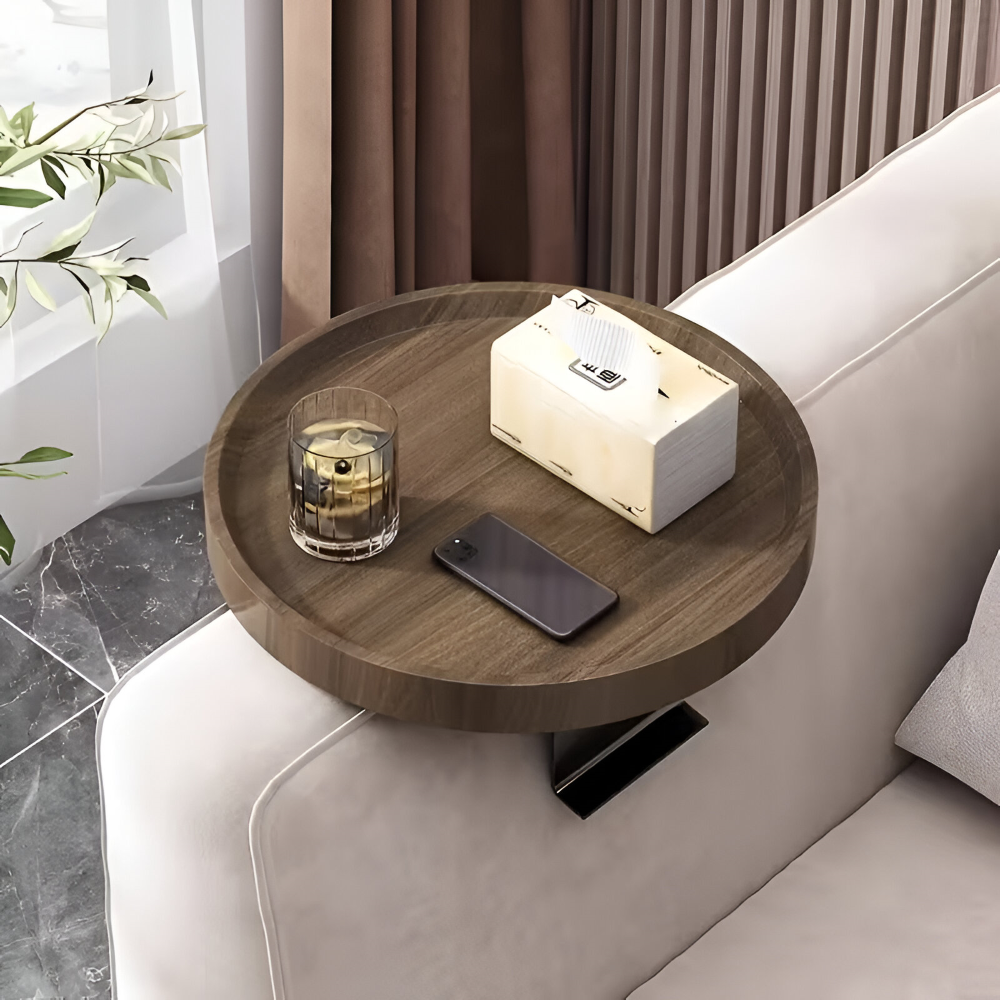 Table d'appoint Clip-On Ronde | Support rond sur le canapé | Fixation sans outil | ArmRestly