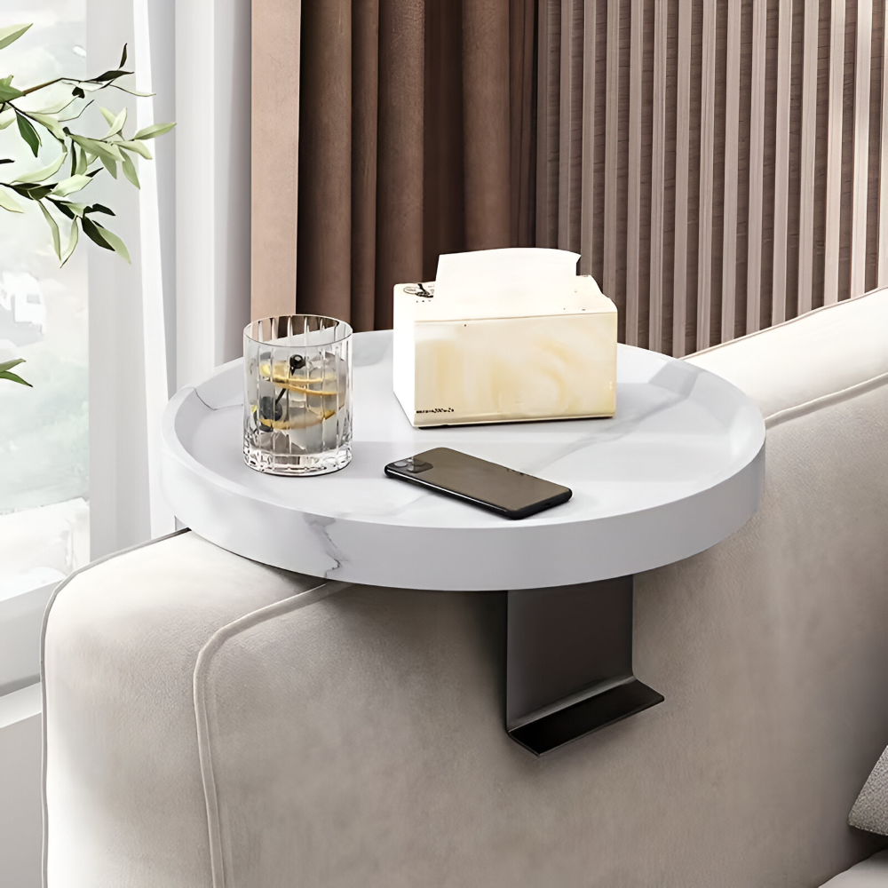 Table d'appoint Clip-On Ronde | Support rond sur le canapé | Fixation sans outil | ArmRestly