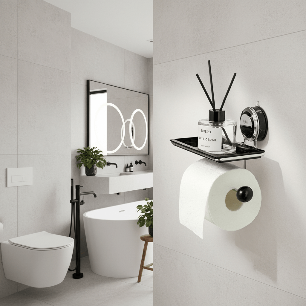 ROLLFIX - Porte-papier toilette en acier inoxydable sans perçage avec forte suction pour une installation sécurisée et sans dommages dans la salle de bain