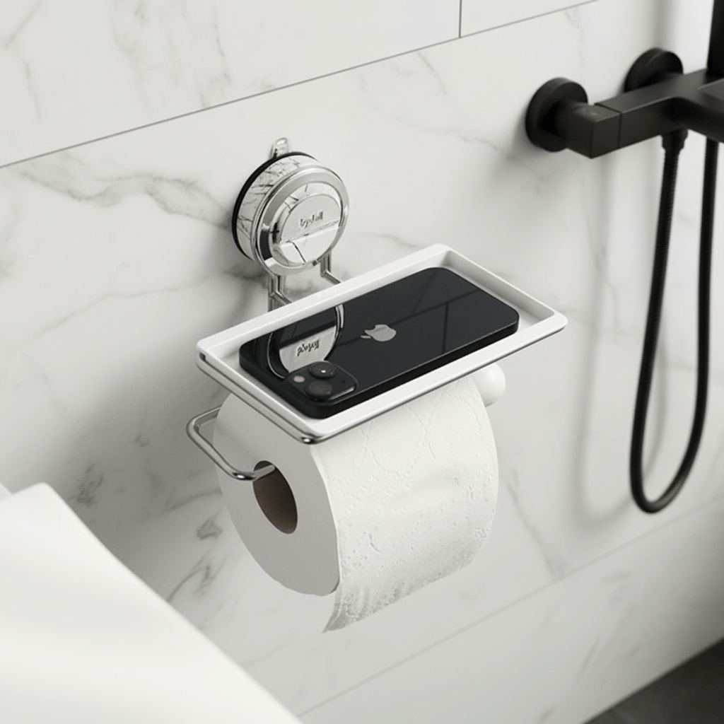 ROLLFIX - Support de papier toilette en acier inoxydable sans perçage avec forte suction pour une installation sécurisée et sans dommages dans la salle de bain