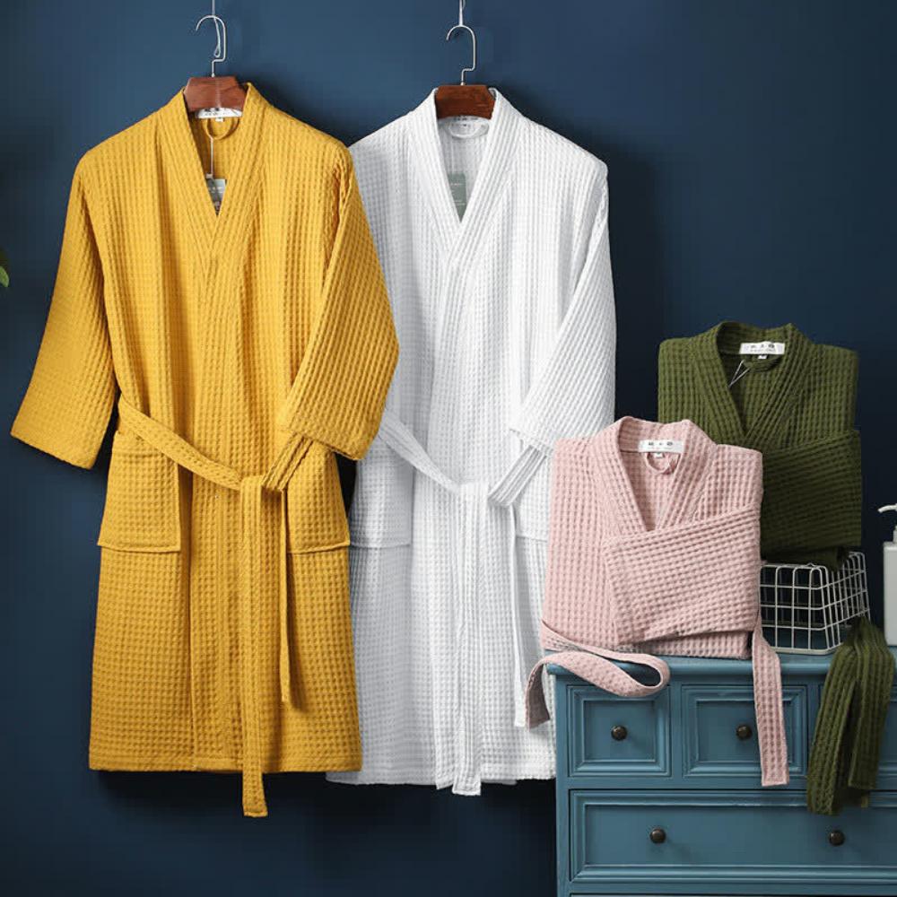 VISTARA LIVING - Peignoir de Spa en Coton Waffle pour Hommes avec Ceinture Ajustable et Poches Pratiques