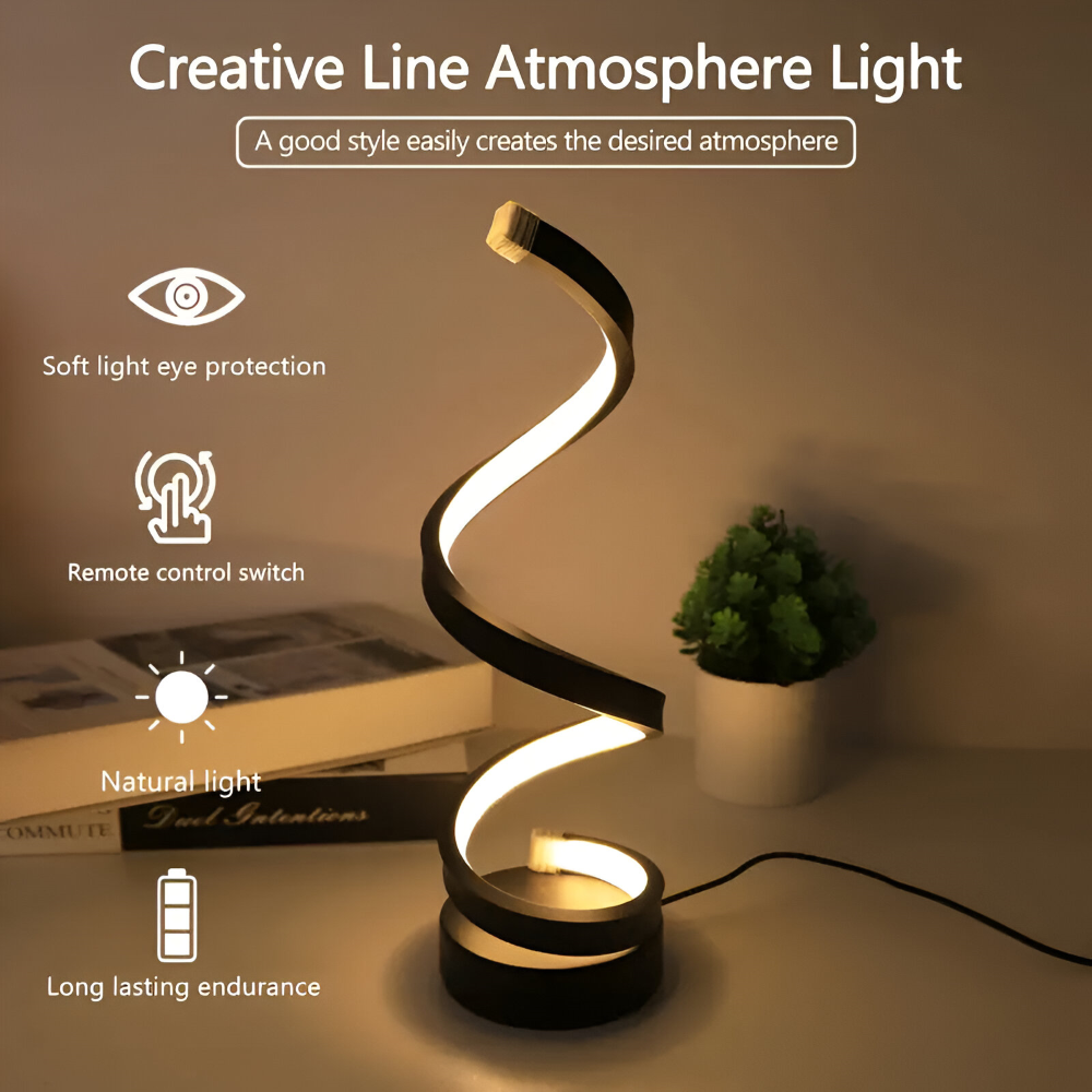 CurvaLume - Lampe de Bureau au Design Spiralé Élégant - 3 Couleurs Lampe de Bureau Réglable
