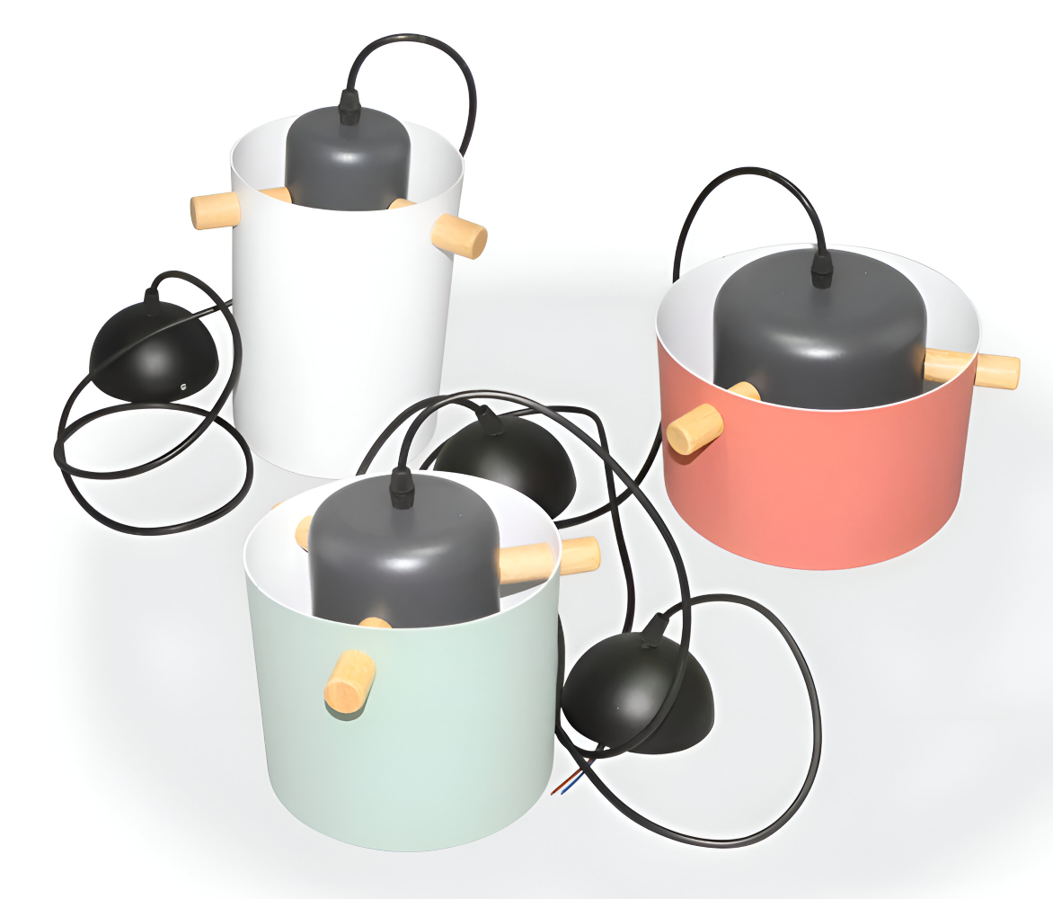 Suspension en bois et métal – design scandinave avec des couleurs