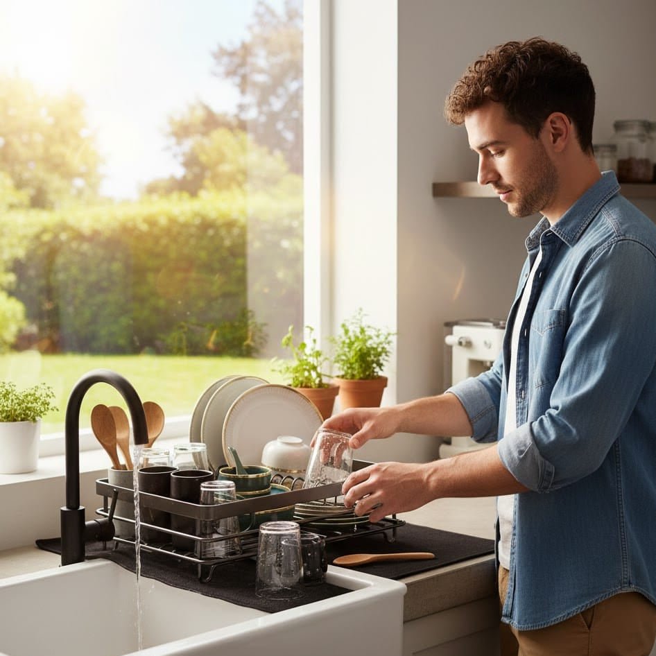 KITCHENFORM – Égouttoir pliable en acier inoxydable, design compact pour cuisines modernes