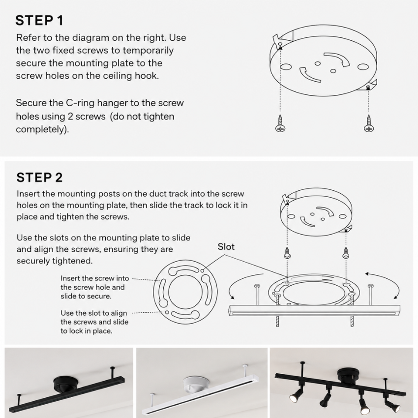 Rail d'éclairage suspendu rotatif 360° pour lampes suspendues et projecteurs