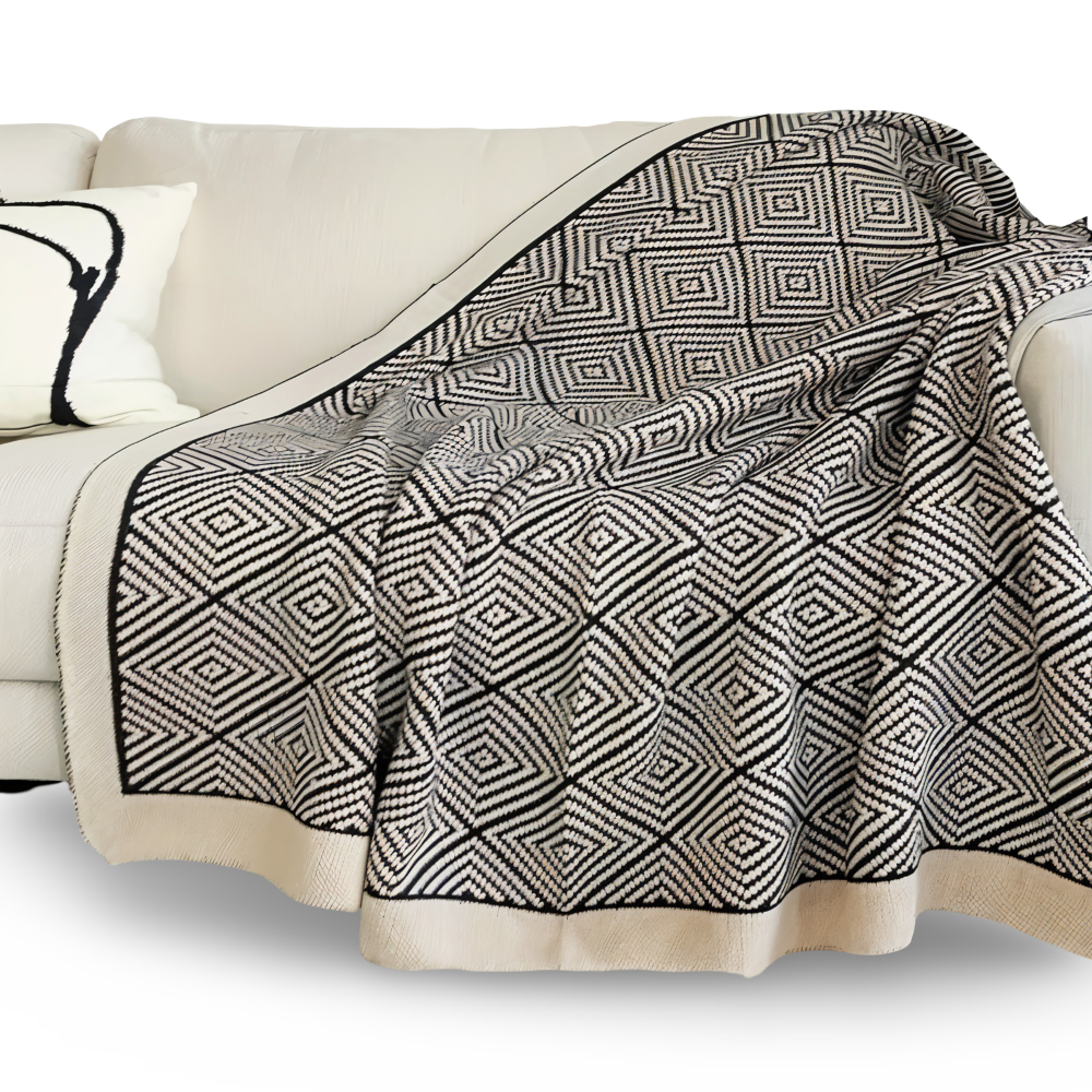 Plaid en polaire géométrique noir et blanc