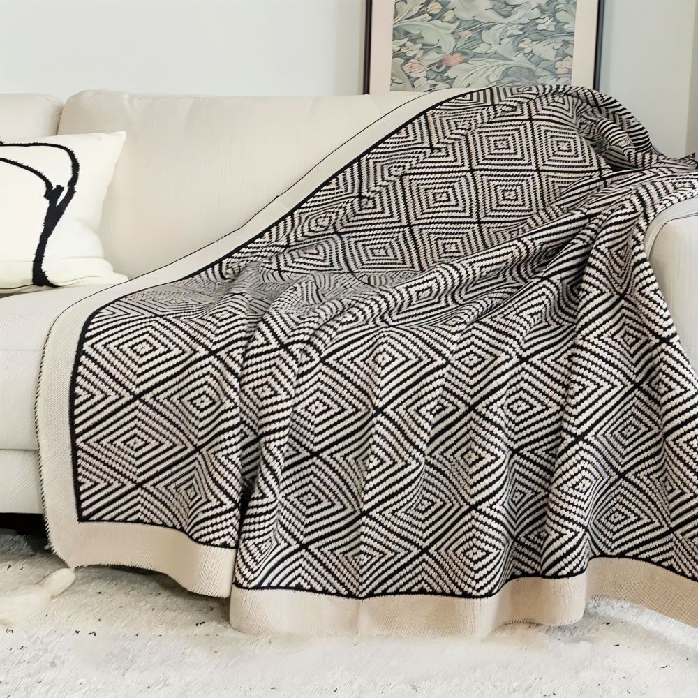 Plaid en polaire géométrique noir et blanc