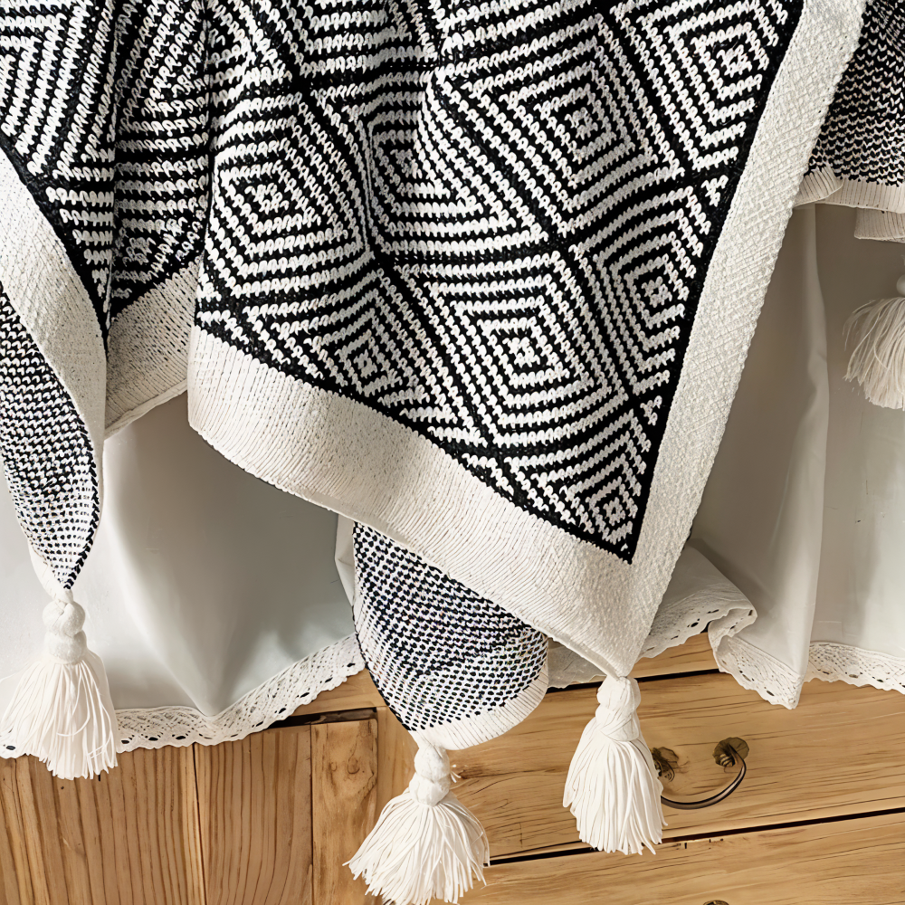 Plaid en polaire géométrique noir et blanc