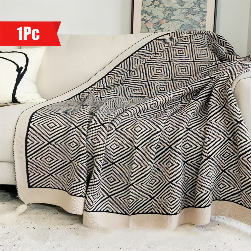 Plaid en polaire géométrique noir et blanc