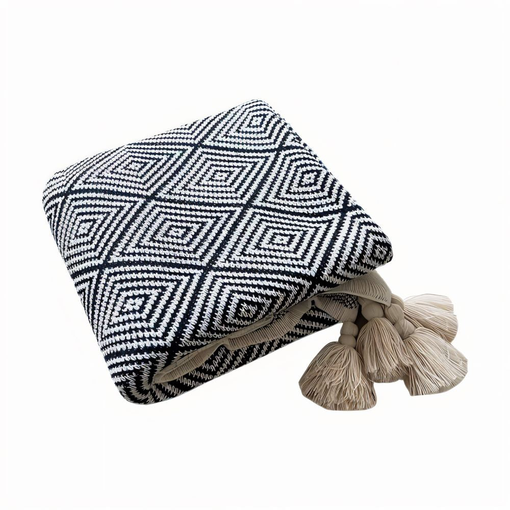 Plaid en polaire géométrique noir et blanc