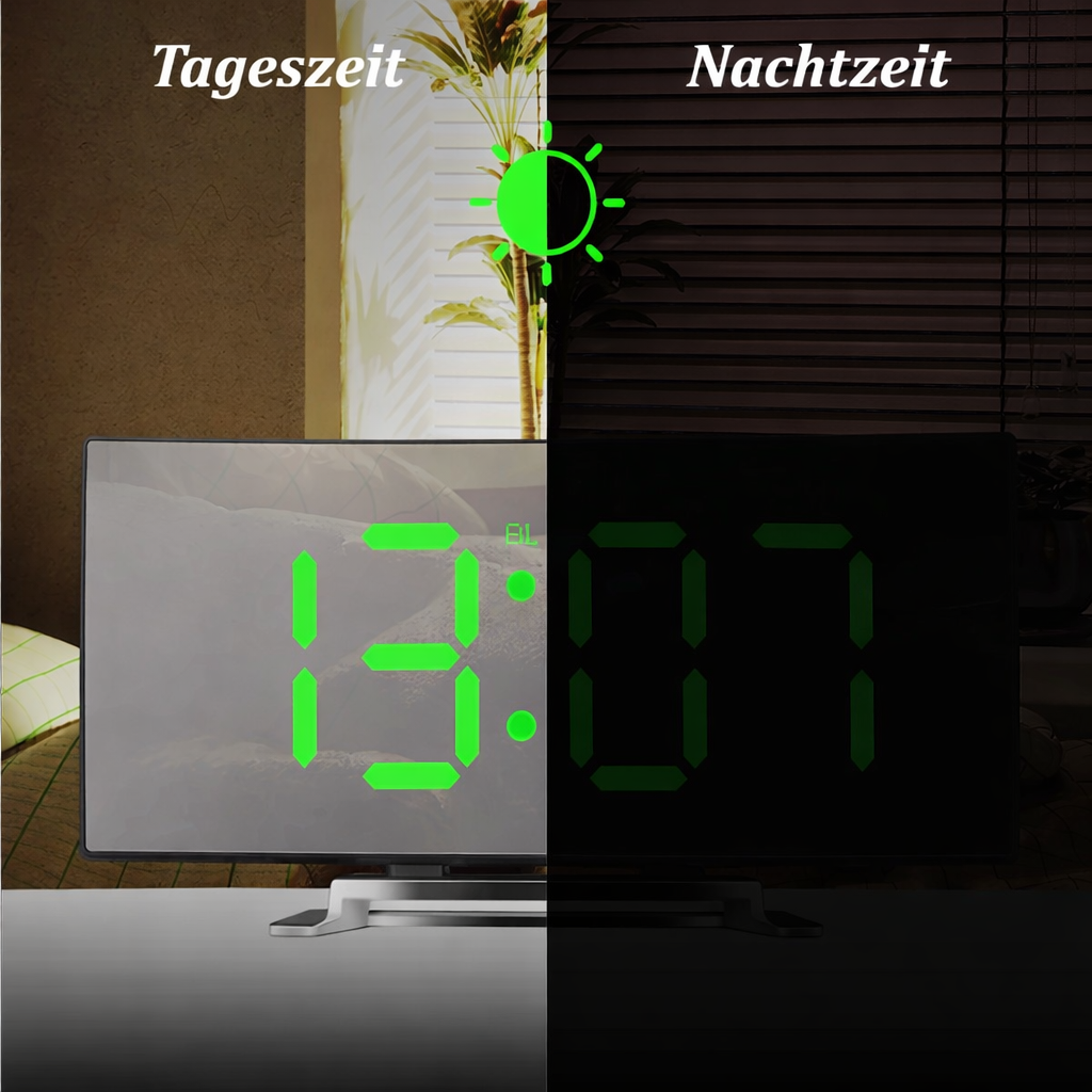 Horloge numérique | Réveil miroir LED | Dimming automatique sans éblouissement | CurveClock