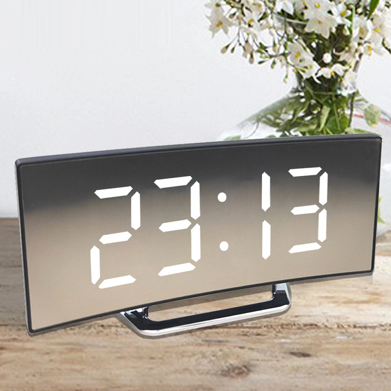 Horloge numérique | Réveil miroir LED | Dimming automatique sans éblouissement | CurveClock