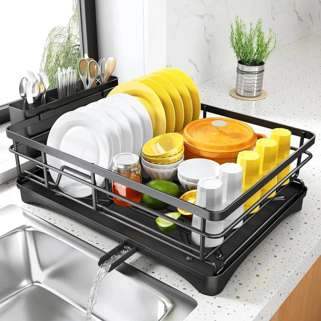 KITCHENDRY - Grand égouttoir à vaisselle avec plateau de récupération intégré conçu pour un séchage efficace, la protection du plan de travail et un rangement organisé de la cuisine