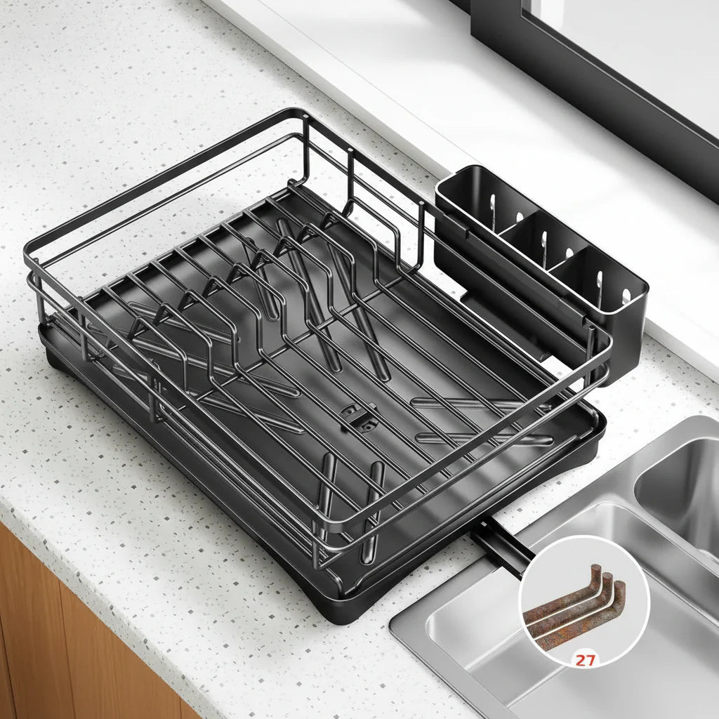 KITCHENDRY - Grand égouttoir à vaisselle avec plateau de récupération intégré conçu pour un séchage efficace, la protection du plan de travail et un rangement organisé de la cuisine