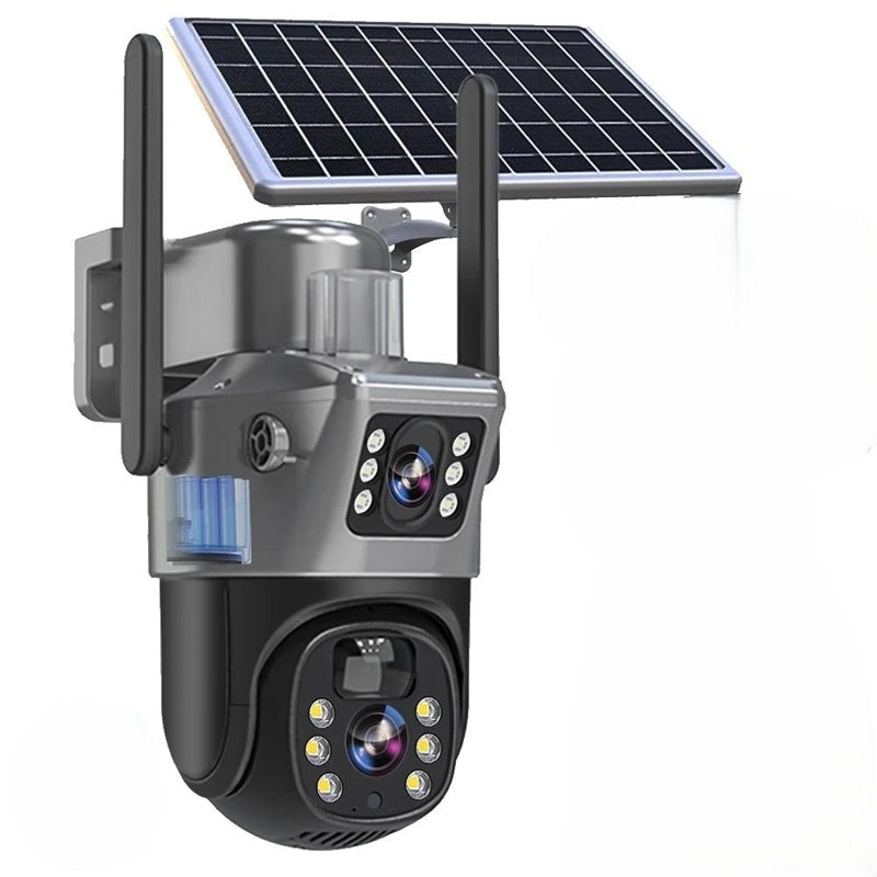 SKYSENTINEL – Caméra de Sécurité Sans Fil 4K avec Double Objectif et Panneau Solaire