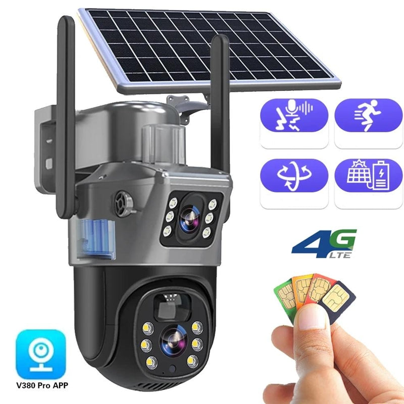 SKYSENTINEL – Caméra de Sécurité Sans Fil 4K avec Double Objectif et Panneau Solaire