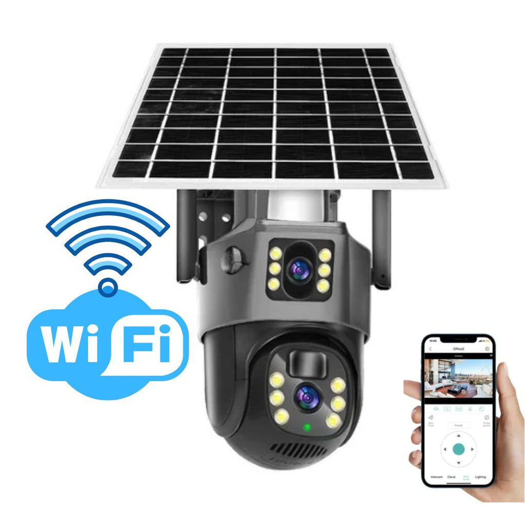 SKYSENTINEL – Caméra de Sécurité Sans Fil 4K avec Double Objectif et Panneau Solaire