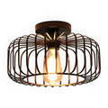 CageNova – Lampe de Plafond Industrielle en Métal Noir avec Design en Cage