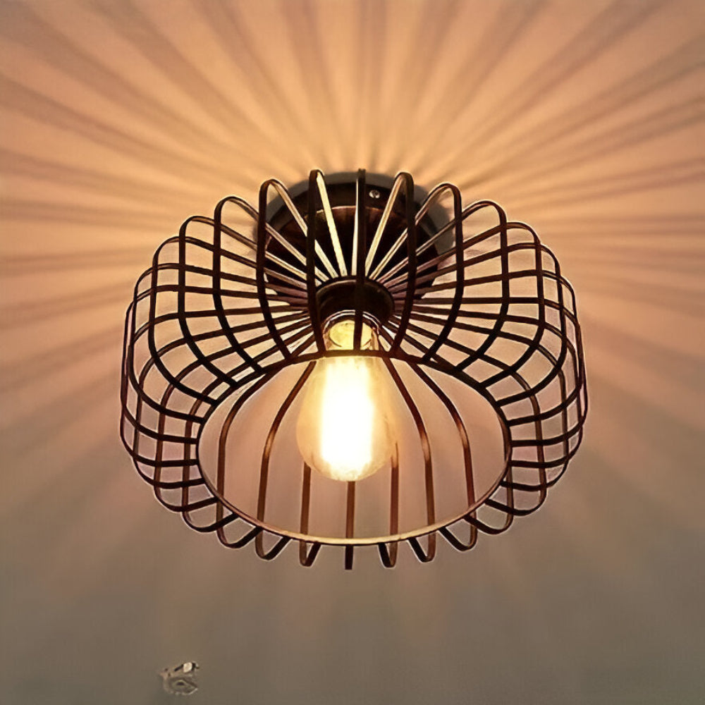 CageNova – Lampe de Plafond Industrielle en Métal Noir avec Design en Cage