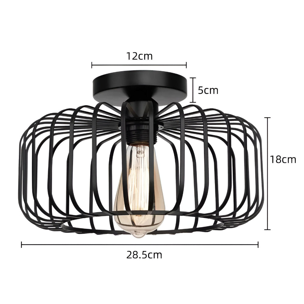 CageNova – Lampe de Plafond Industrielle en Métal Noir avec Design en Cage