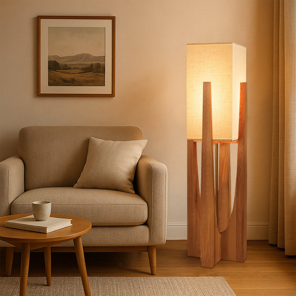 Lampe sur pied au design japonais en bois