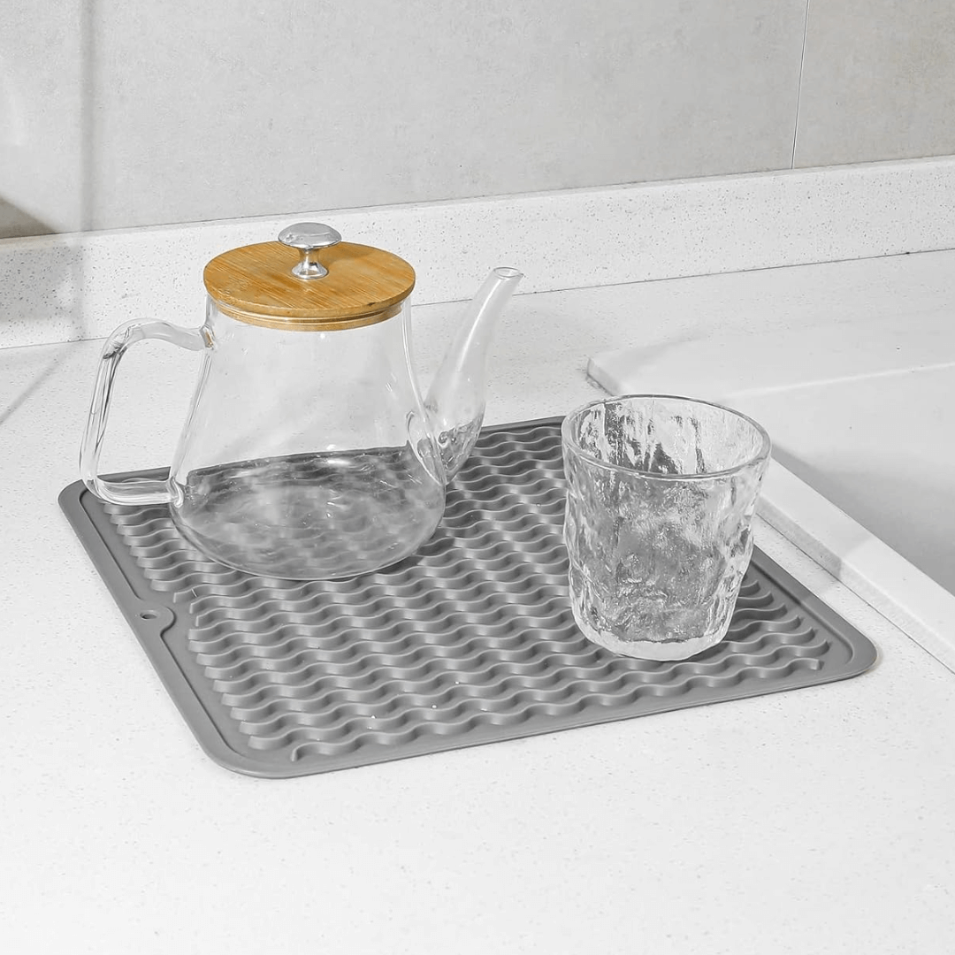 DRYSAFE - Tapis de vaisselle en silicone éco-responsable protège les plans de travail de la chaleur et de l'eau