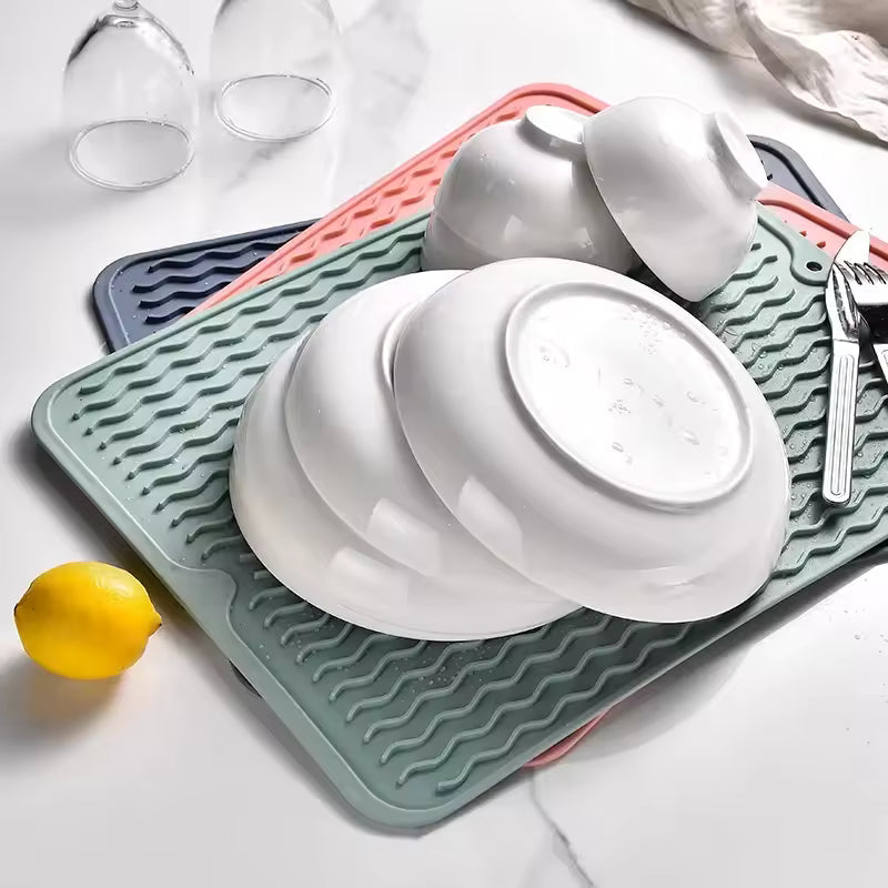 DRYSAFE - Tapis de vaisselle en silicone éco-responsable protège les plans de travail de la chaleur et de l'eau