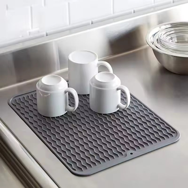 DRYSAFE - Tapis de vaisselle en silicone éco-responsable protège les plans de travail de la chaleur et de l'eau