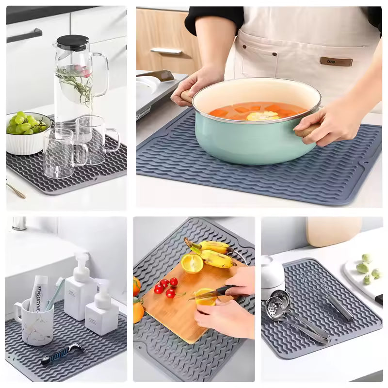 DRYSAFE - Tapis de Vaisselle en Silicone Écologique Protège les Comptoirs de la Chaleur et de l'Eau