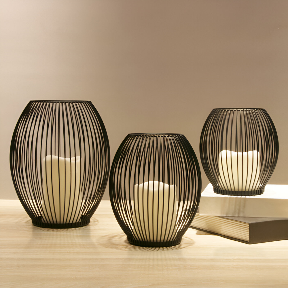 Élégante Lanterne Métallique Noire - Support à Bougie pour Décoration