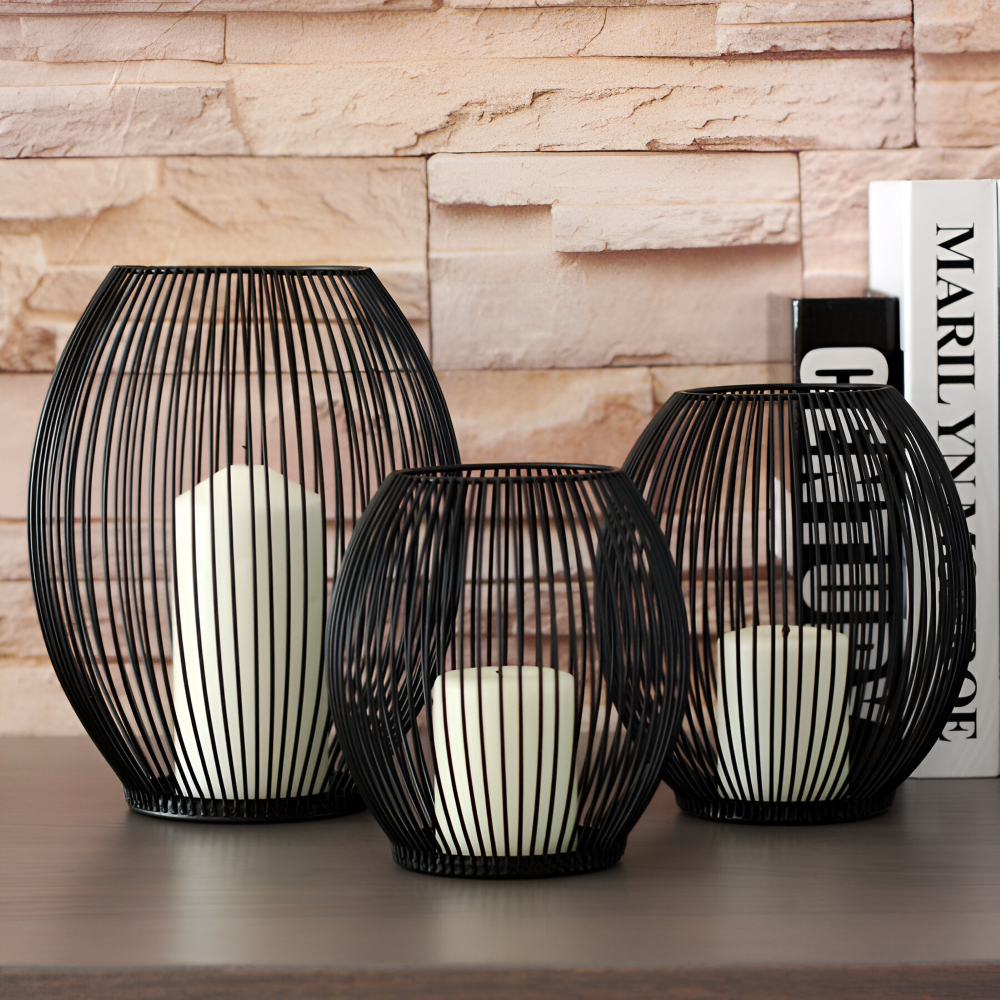 Élégante Lanterne Métallique Noire - Support à Bougie pour Décoration