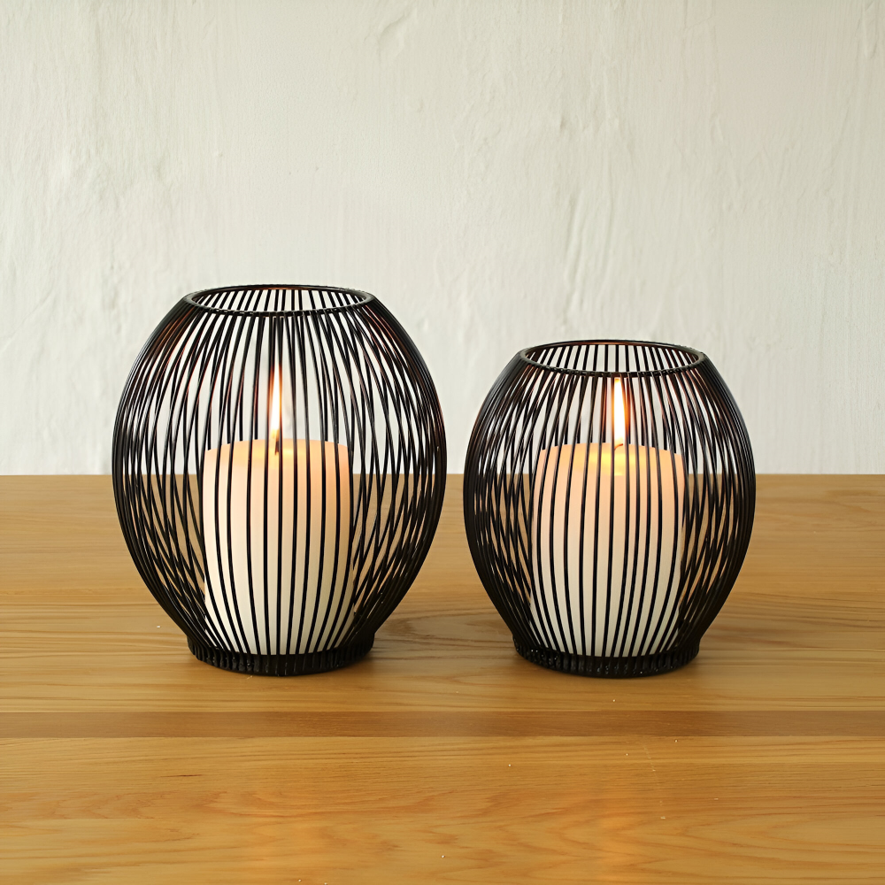 Élégante Lanterne Métallique Noire - Support à Bougie pour Décoration