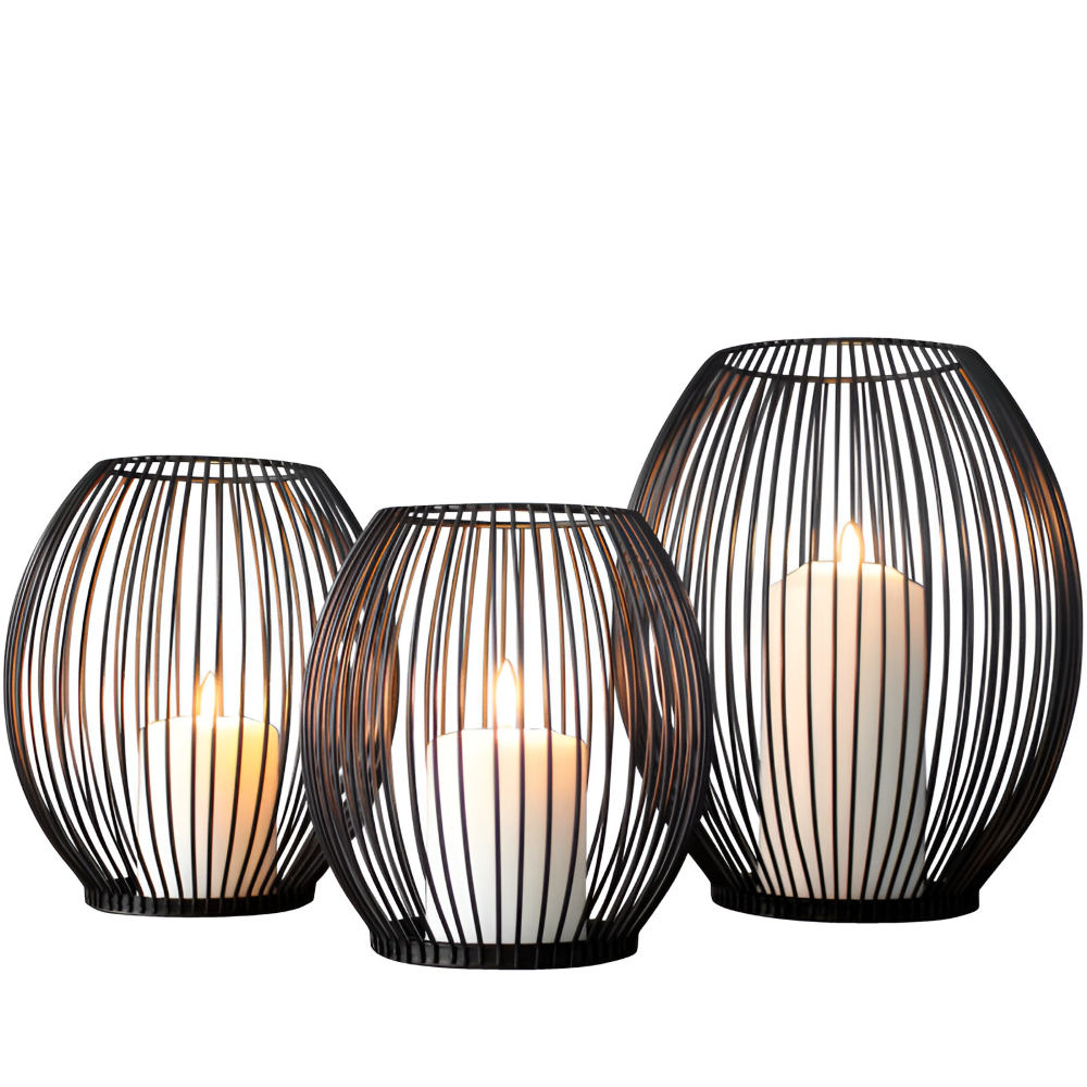 Élégante Lanterne Métallique Noire - Support à Bougie pour Décoration