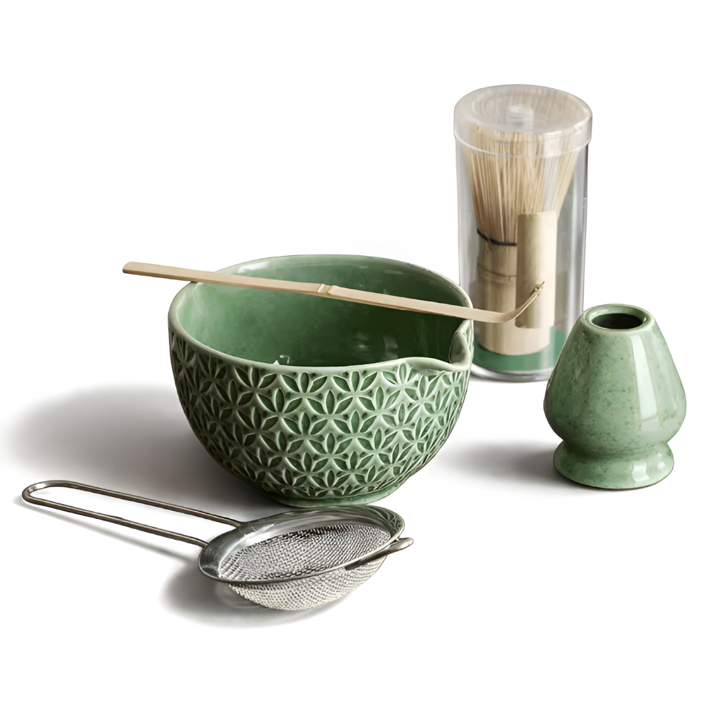Ensemble de Thé Matcha Premium Japonais – Accessoires en Céramique et Bambou pour Cérémonies de Thé Authentiques – Comprend un Bol à Matcha de 500ml, un Fouet et un Tamiseur, 5/6 pièces