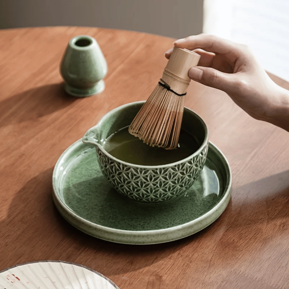 Ensemble de Thé Matcha Premium Japonais – Accessoires en Céramique et Bambou pour Cérémonies de Thé Authentiques – Comprend un Bol à Matcha de 500ml, un Fouet et un Tamiseur, 5/6 pièces